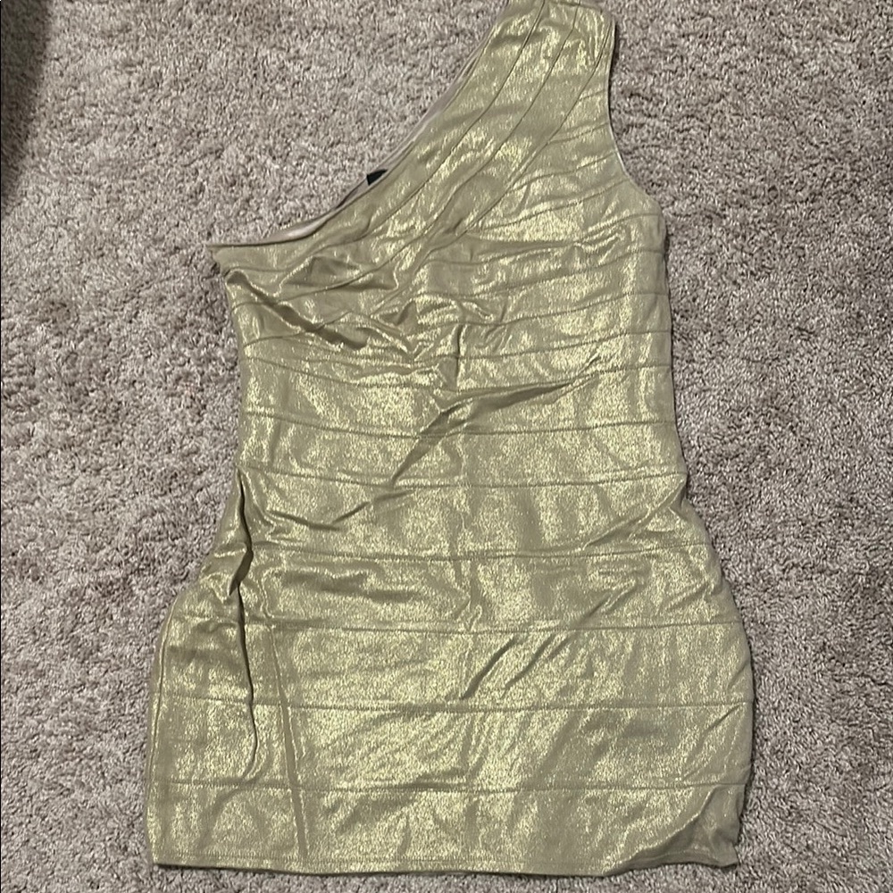 Express Gold One-Shoulder Dress